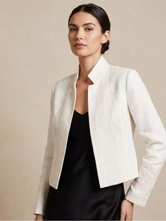 Linda Allard Jackets & Blazers - Vintage Linda Allard Ivory Linen Embroidered Jacket 2 Old Money Quiet Luxury